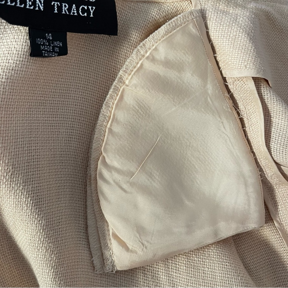 Vintage Linda Allard Ellen Tracy Linen Jacket Tunic Cream Button Collar 14 Large - Picture 9 of 9
